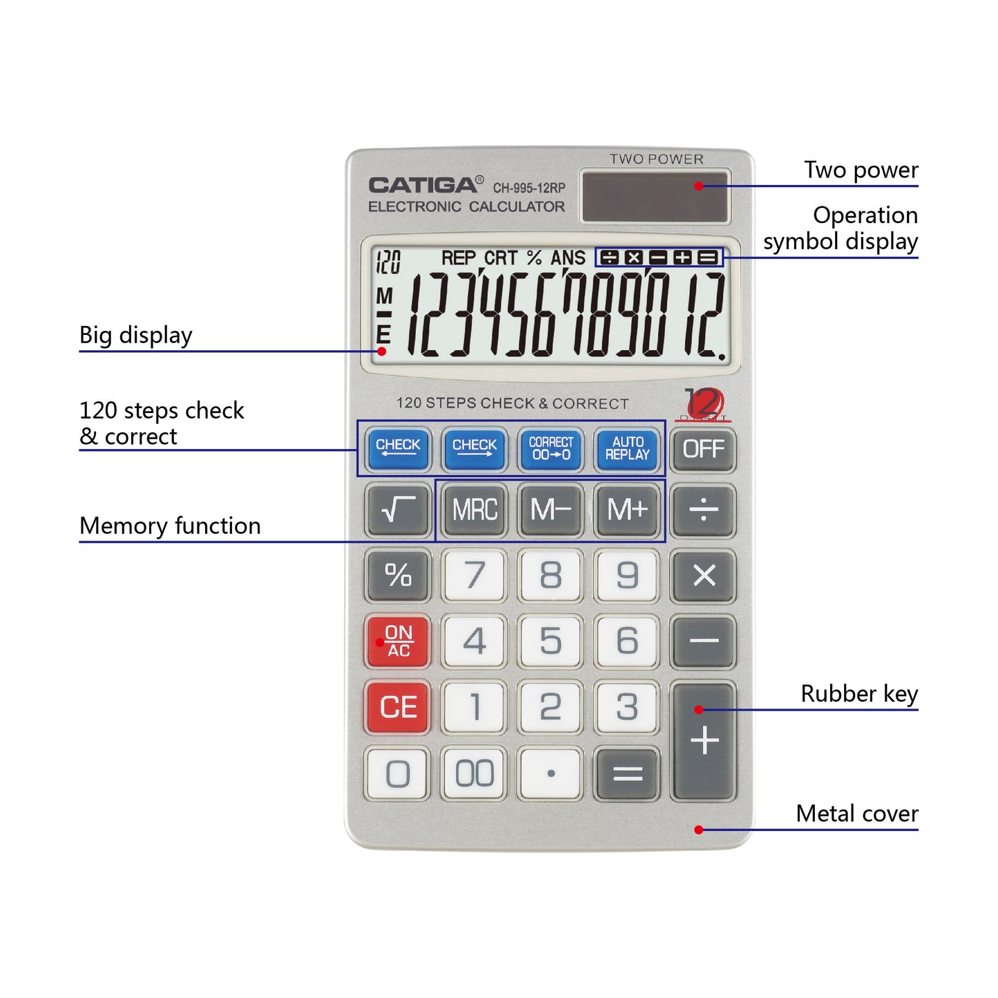 CH-995-12RP Check & Correct Calculator (12 Digit)