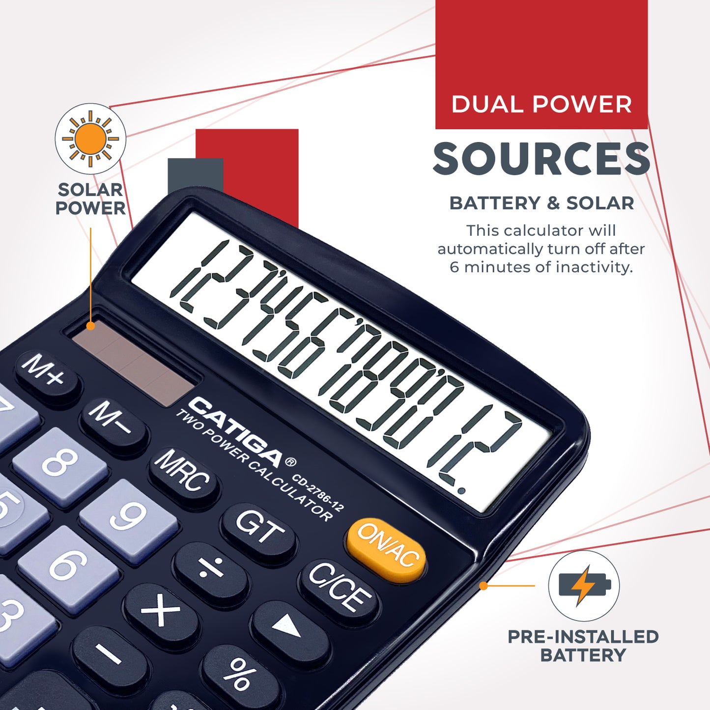 CD-2786 12-Digit Home and Office Calculator (Black/Silver - 2PK)