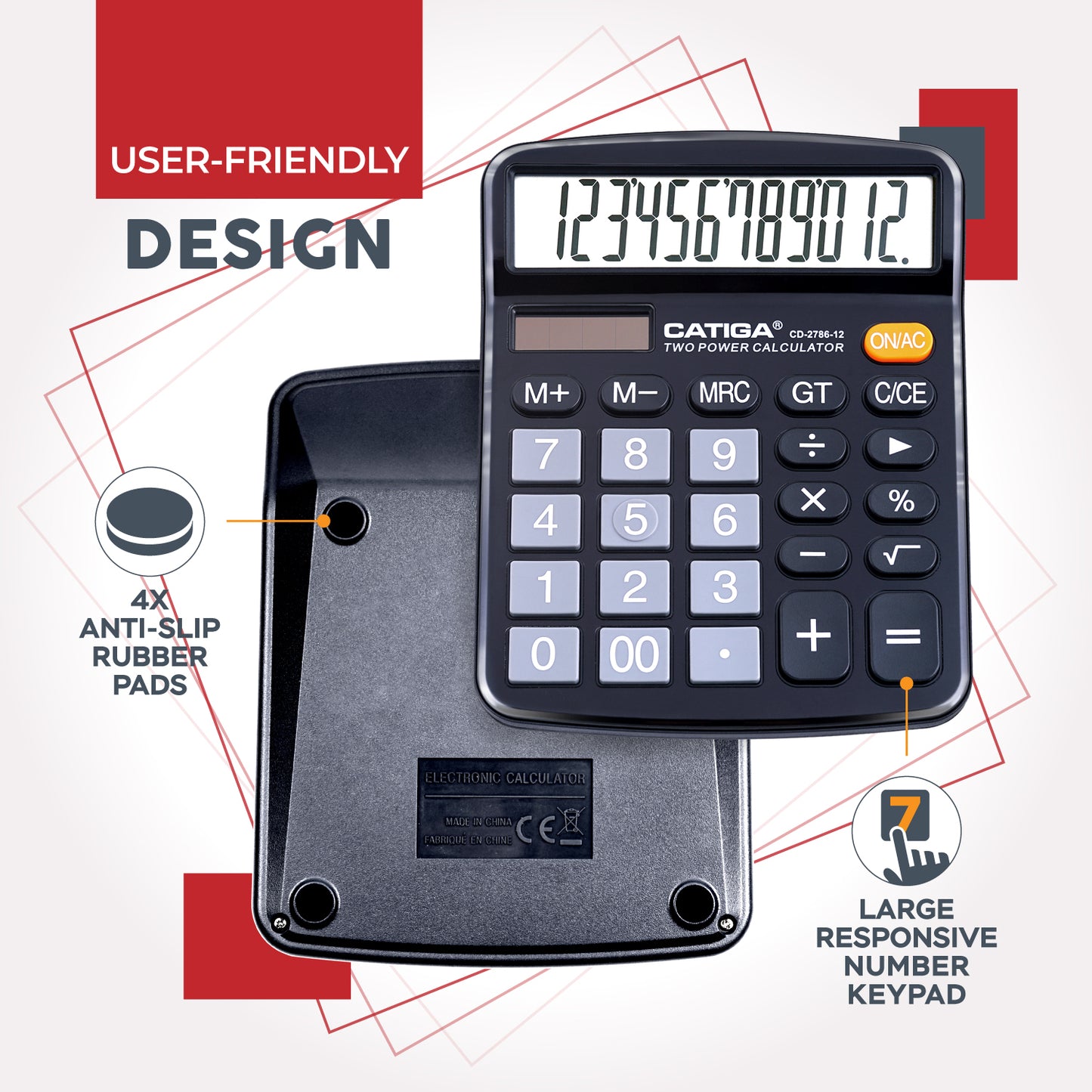 CD-2786 12-Digit Home and Office Calculator (Black/Silver - 2PK)