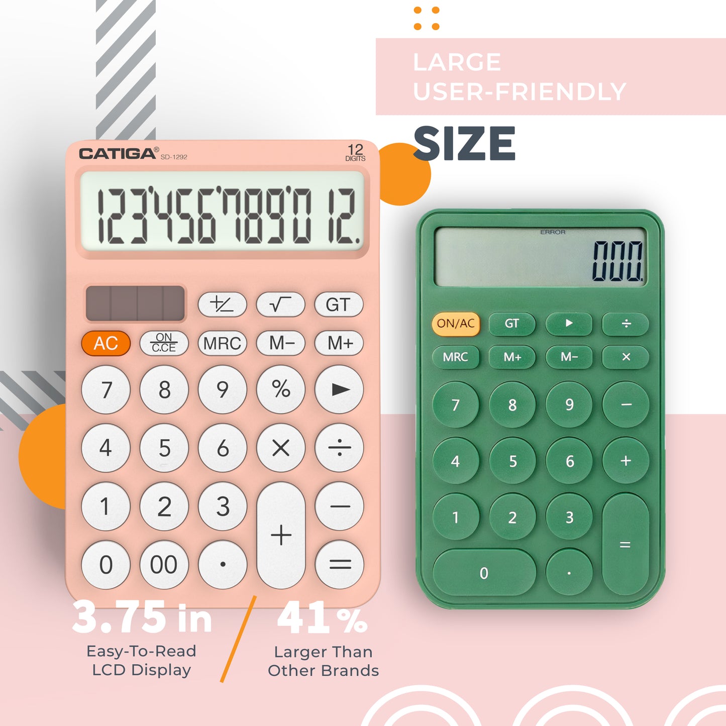 SD-1292 12-Digit Home and Office Calculator (Pink/White)