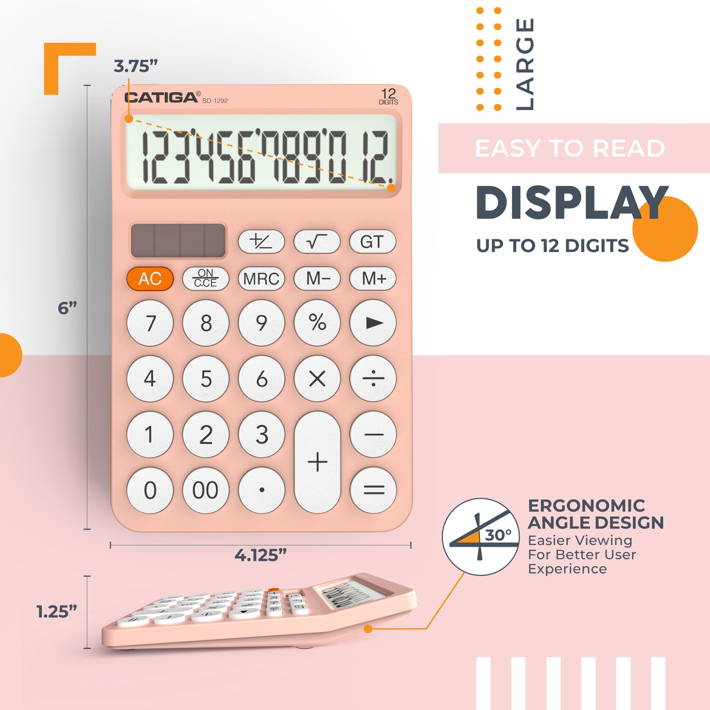 SD-1292 12-Digit Home and Office Calculator (Pink/White)