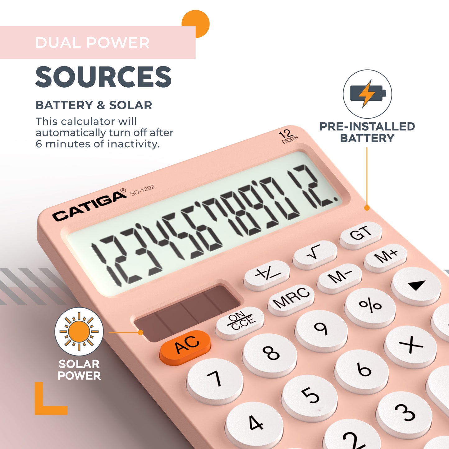 SD-1292 12-Digit Home and Office Calculator (Pink/White)