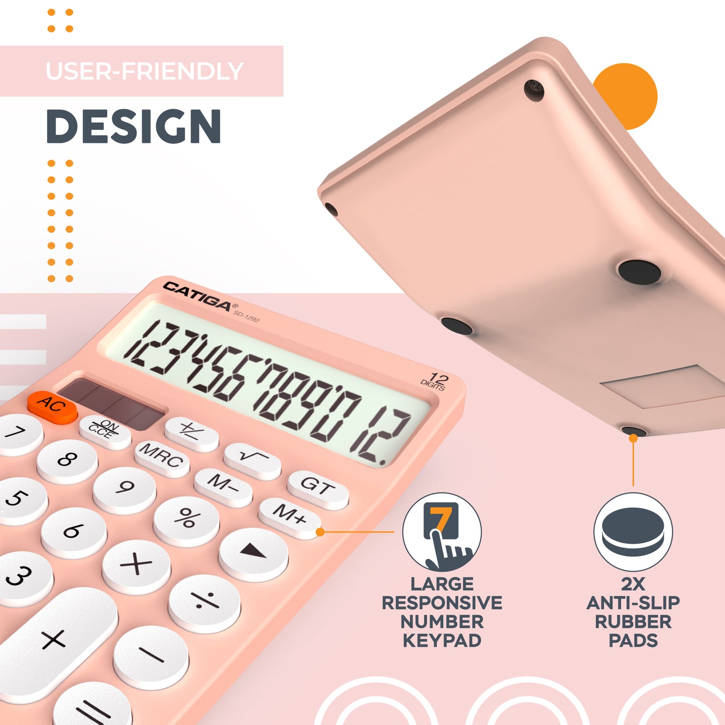 SD-1292 12-Digit Home and Office Calculator (Pink/White)