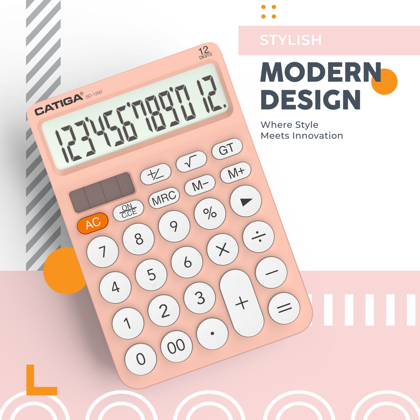 SD-1292 12-Digit Home and Office Calculator (Pink/White)
