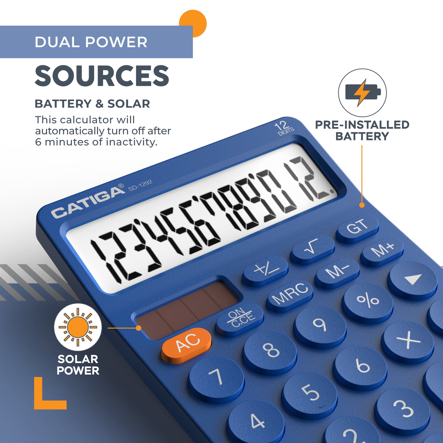 CATIGA 12 Digit Desktop Calculator with Large LCD Display, SD-1292, NavyBlue