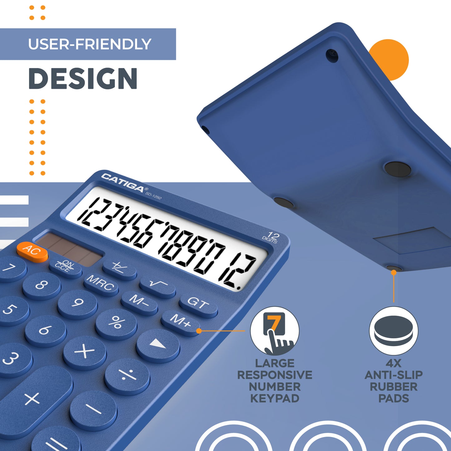 CATIGA 12 Digit Desktop Calculator with Large LCD Display, SD-1292, NavyBlue