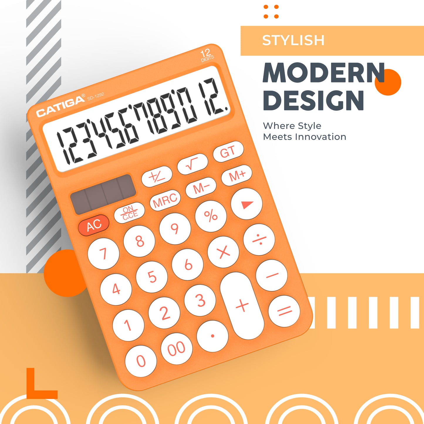 CATIGA 12 Digit Desktop Calculator with Large LCD Display, SD-1292, Orange
