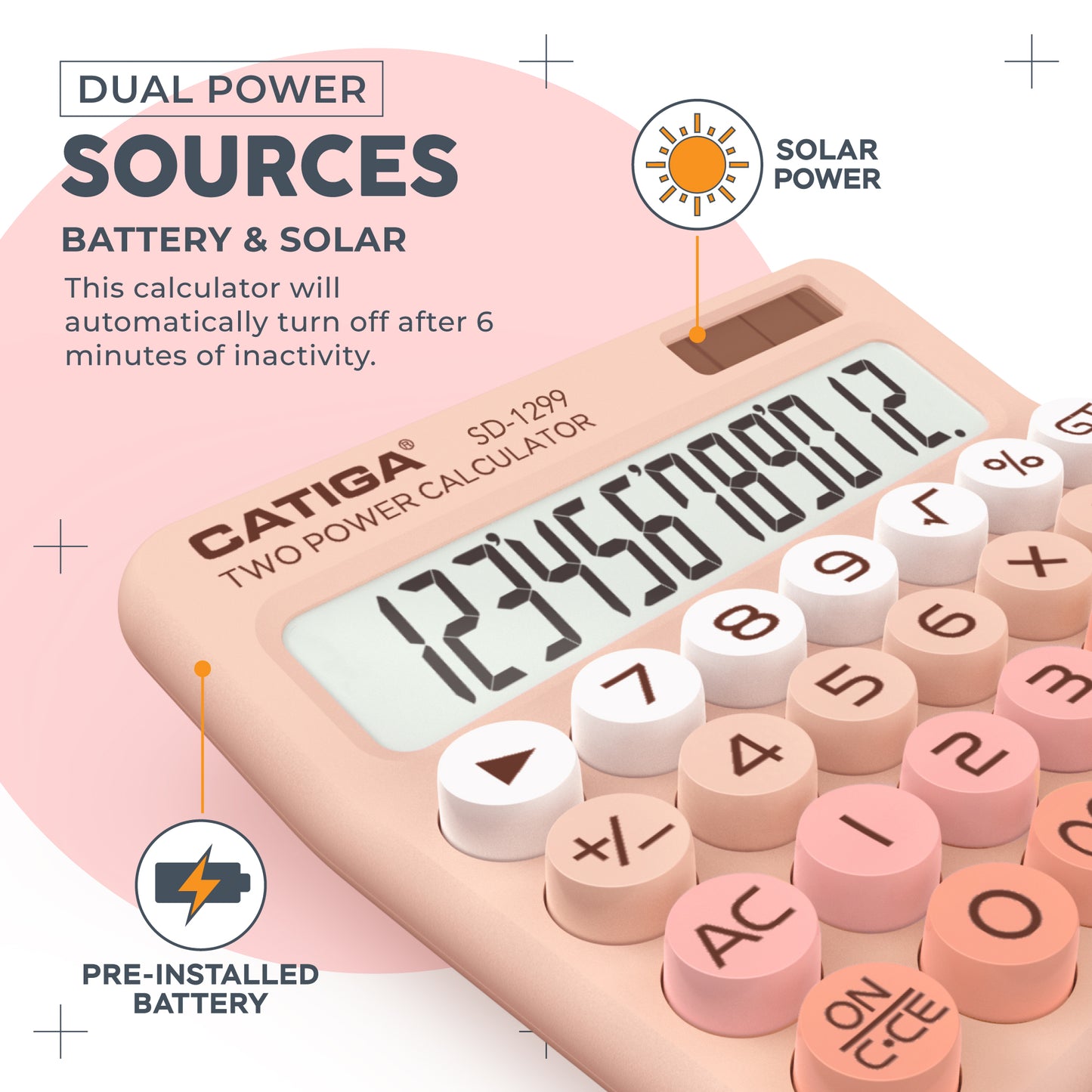 SD-1299 12-Digit Mechanical Switch Calculator (Peach)