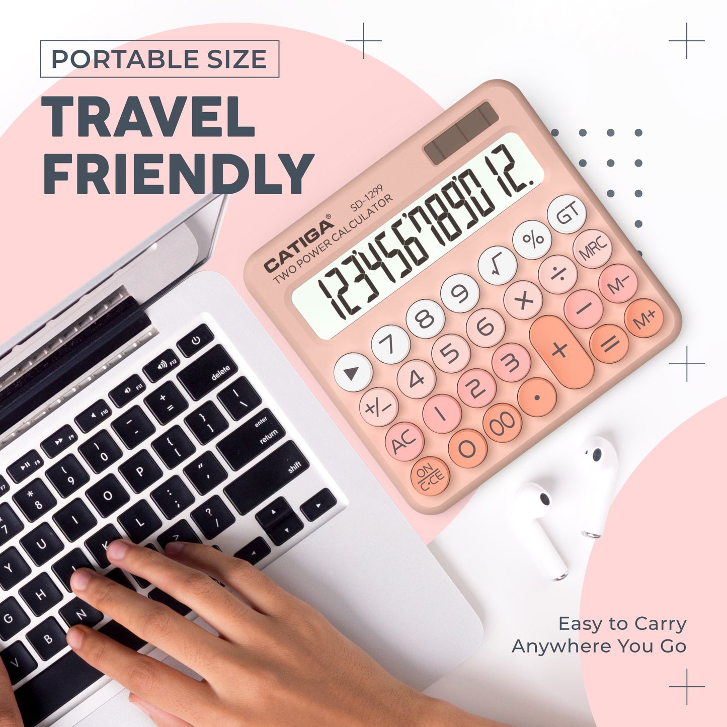SD-1299 12-Digit Mechanical Switch Calculator (Peach)