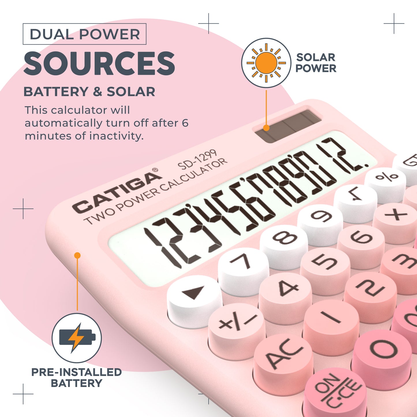 SD-1299 12-Digit Mechanical Switch Calculator (Blush Pink) -5 pack