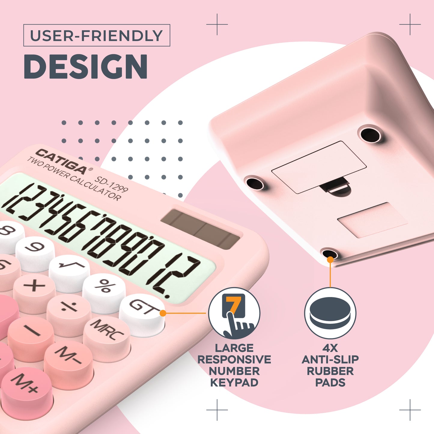 SD-1299 12-Digit Mechanical Switch Calculator (Blush Pink) -5 pack