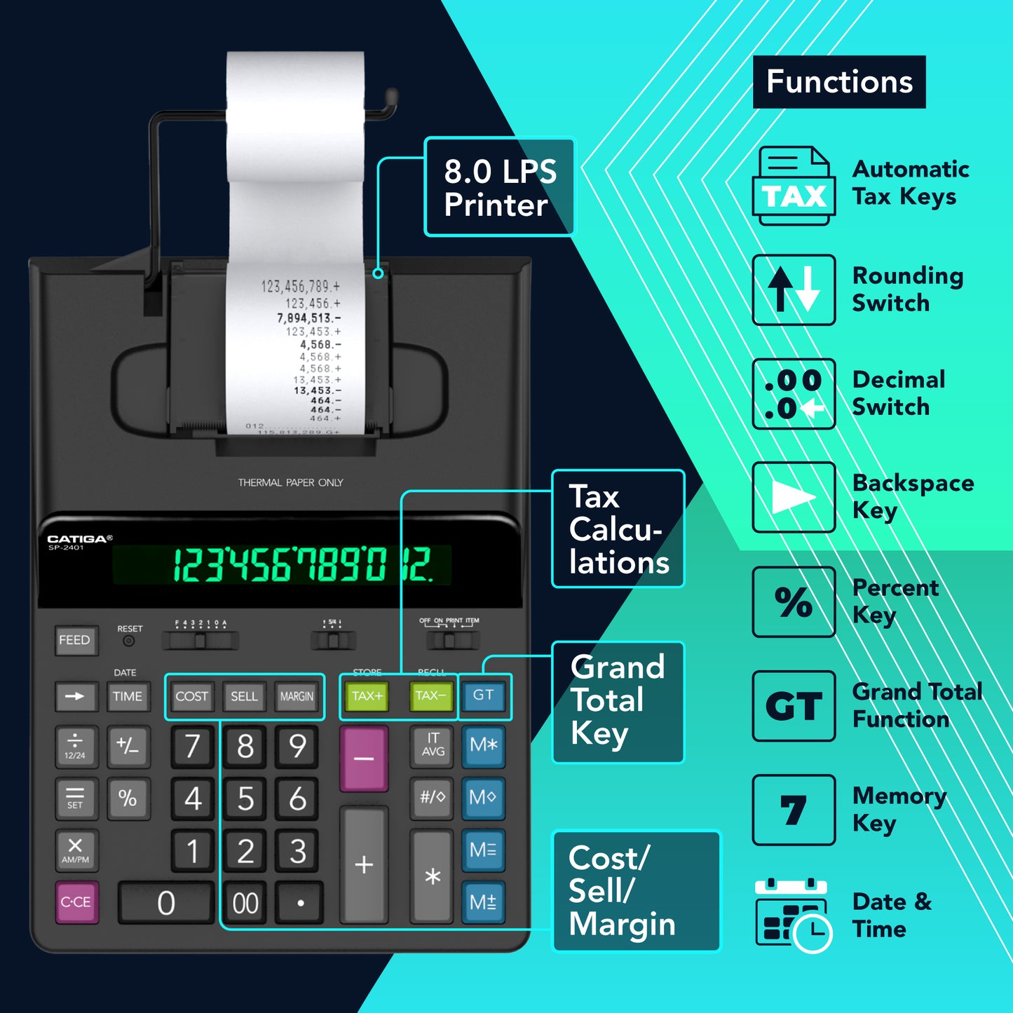 SP-2401 Ink-Free 12 Digit Thermal Printing Calculator