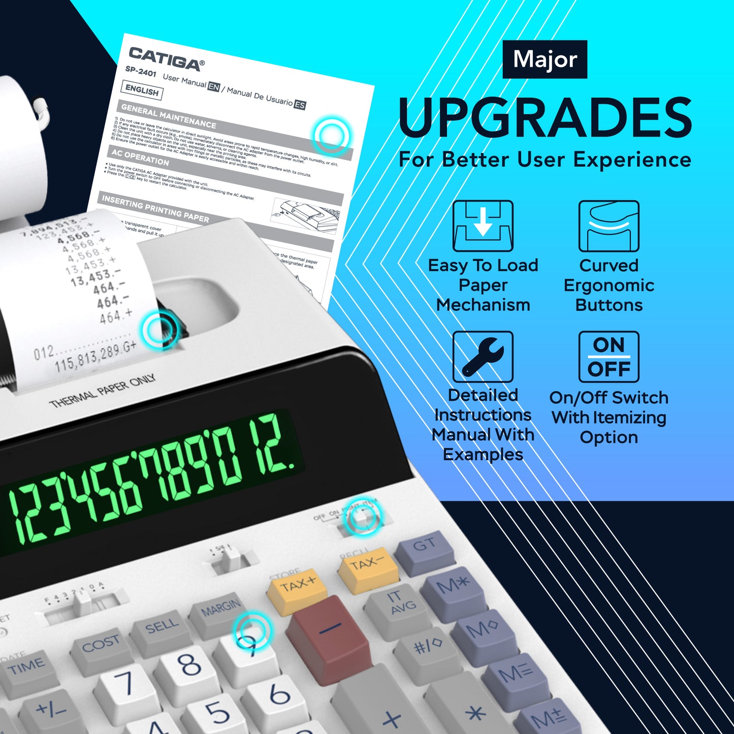 SP-2401 Ink-Free 12 Digit Thermal Printing Calculator (White)