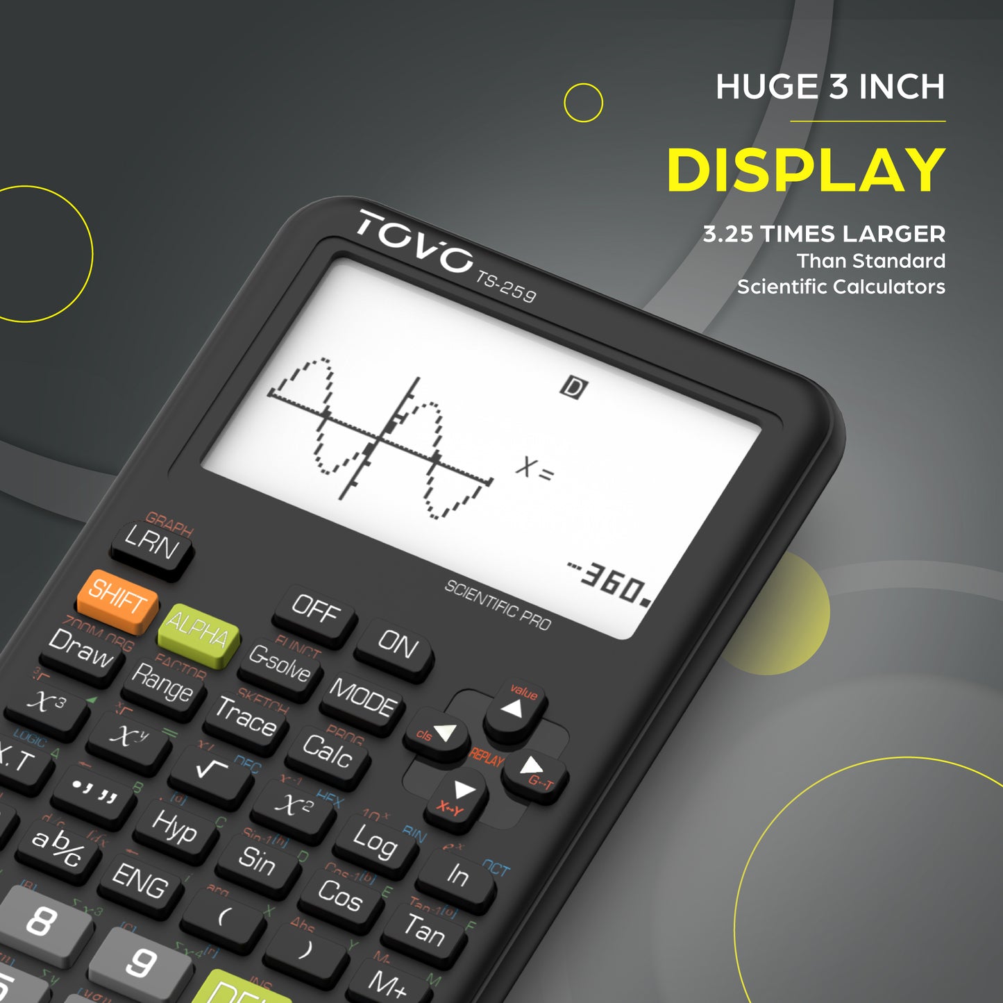 TOVO Scientific Graphing Calculator 360 Functions, TS259 (Black)