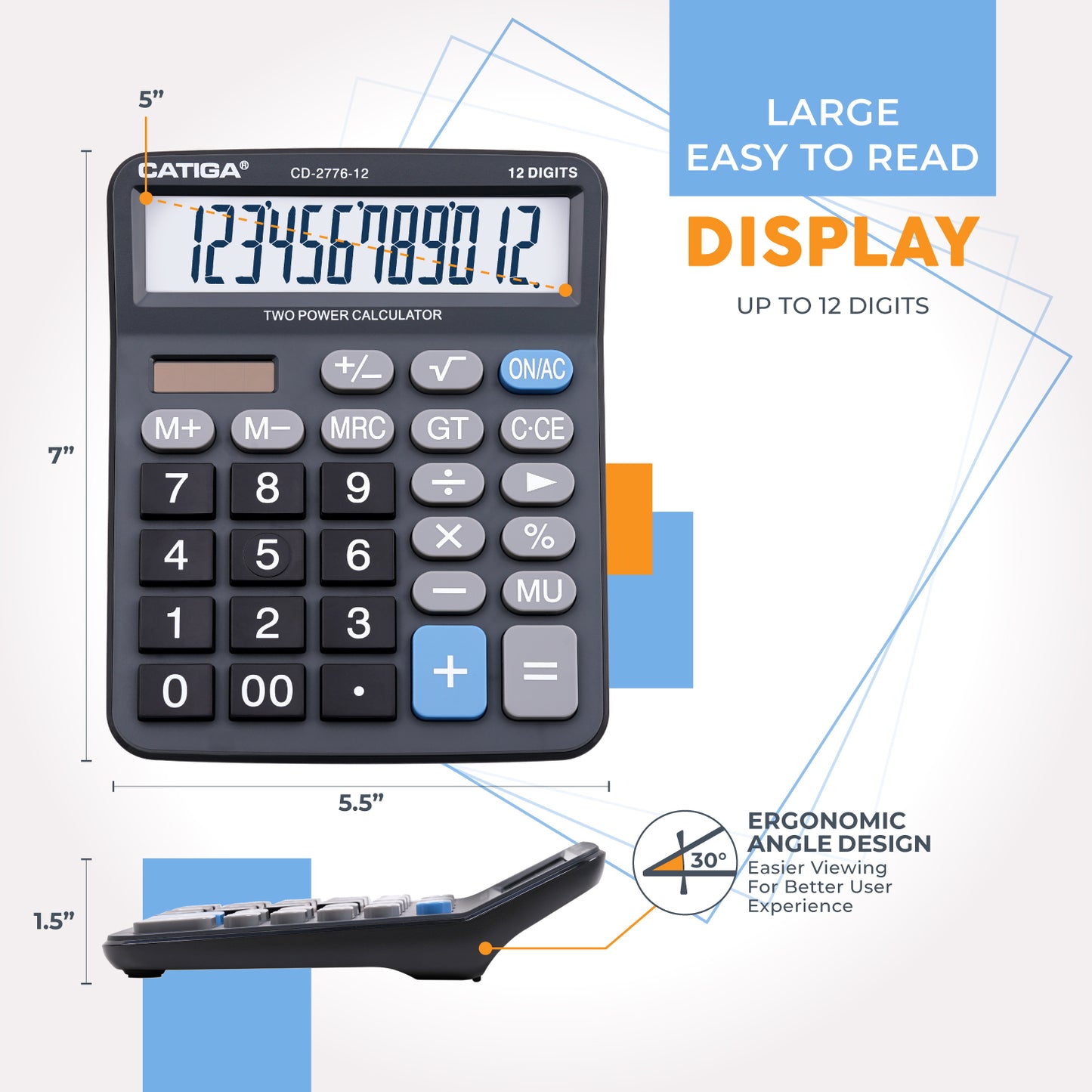 CD-2776 Premium Commercial XL 12-Digit Calculator (Black) -5 Pack