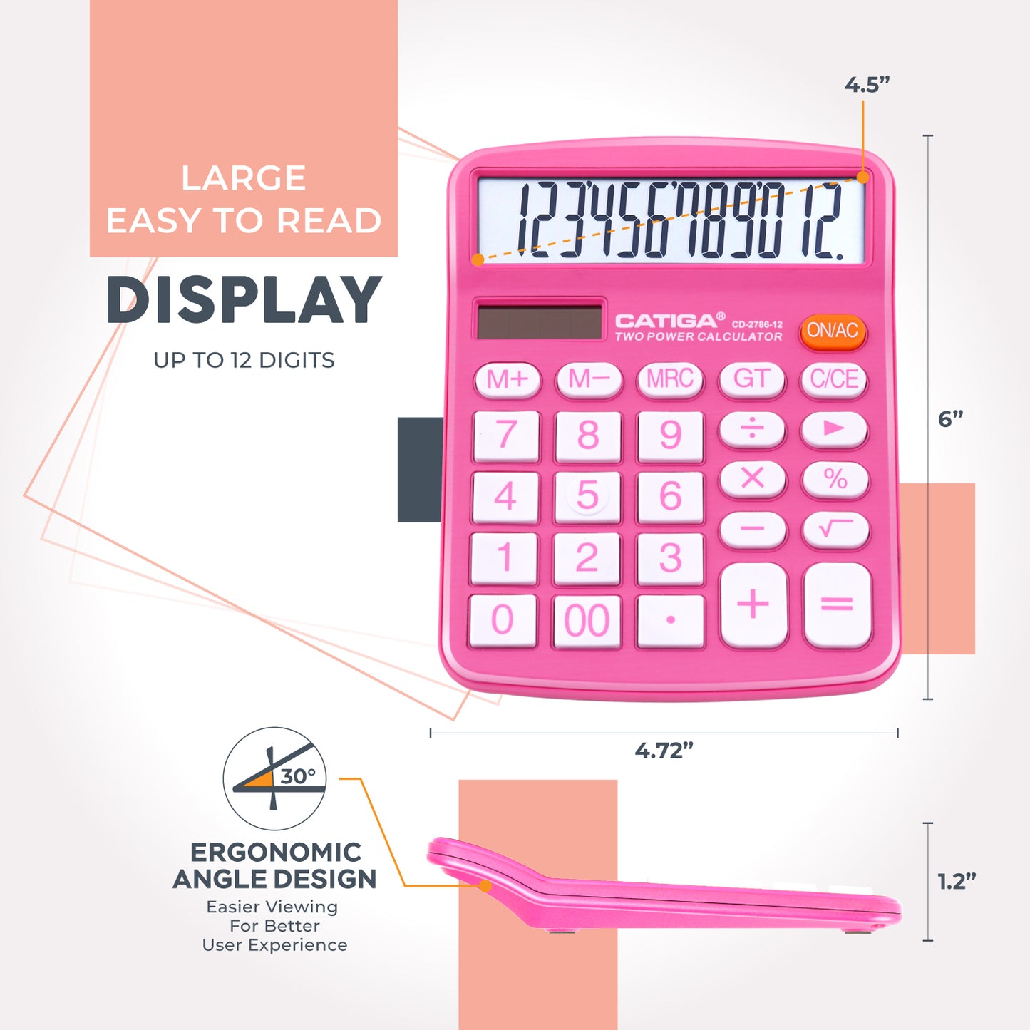 CD-2786 12-Digit Home and Office Calculator (Pink)