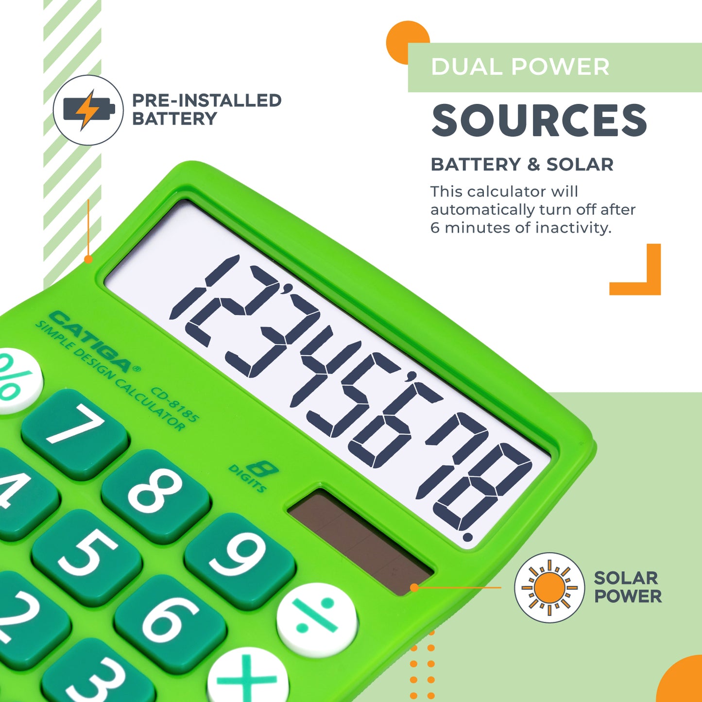 CD-8185 8-Digit Home and Office Calculator (Green)-5 Pack