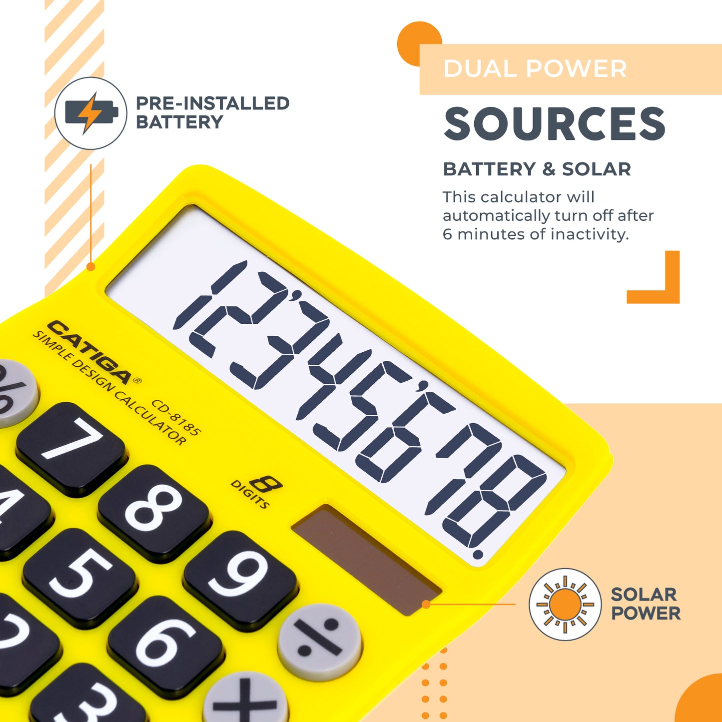 CD-8185 8-Digit Home and Office Calculator (Yellow)