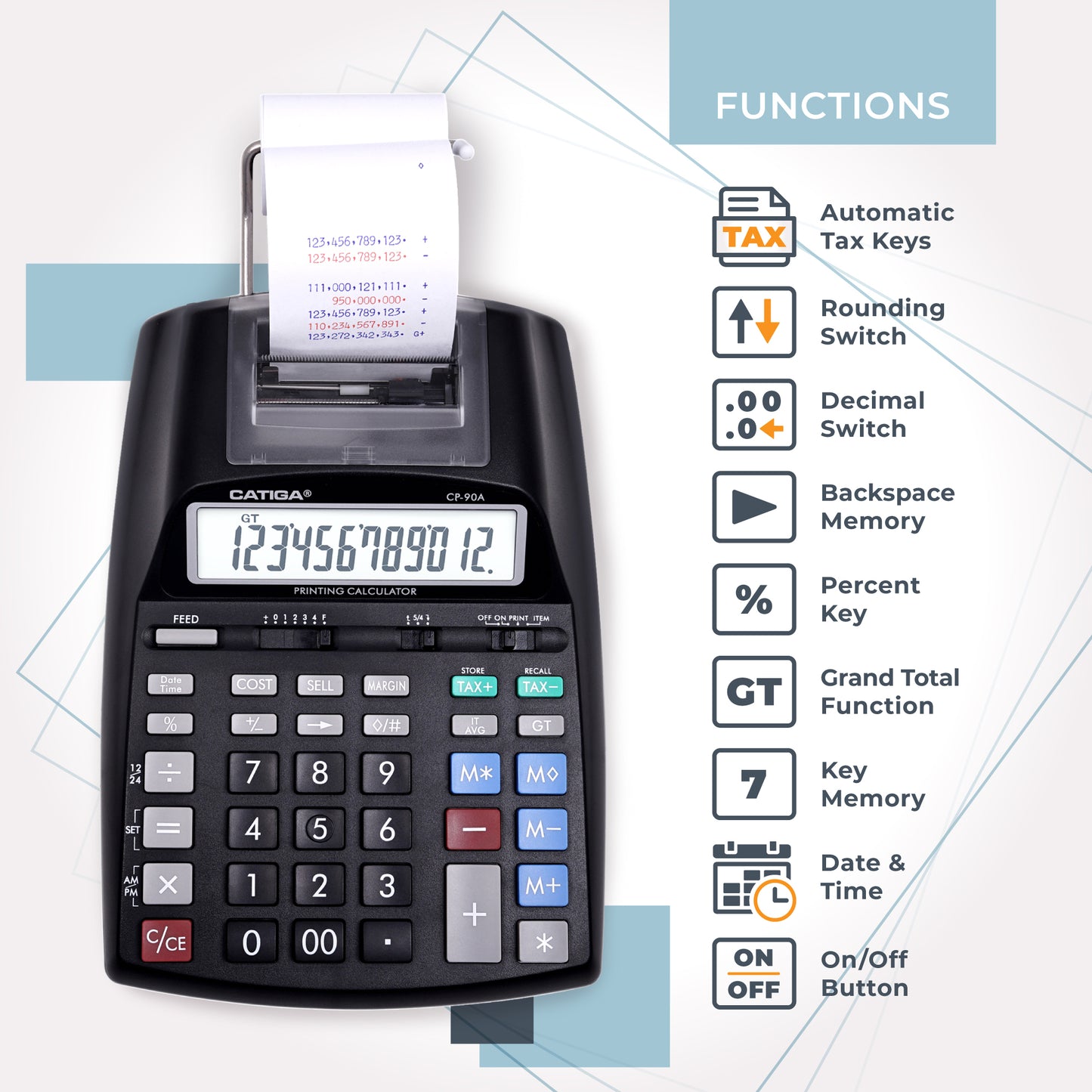 CP-90A 12-Digit Printing Calculator and Adding Machine (Black) -5 pack