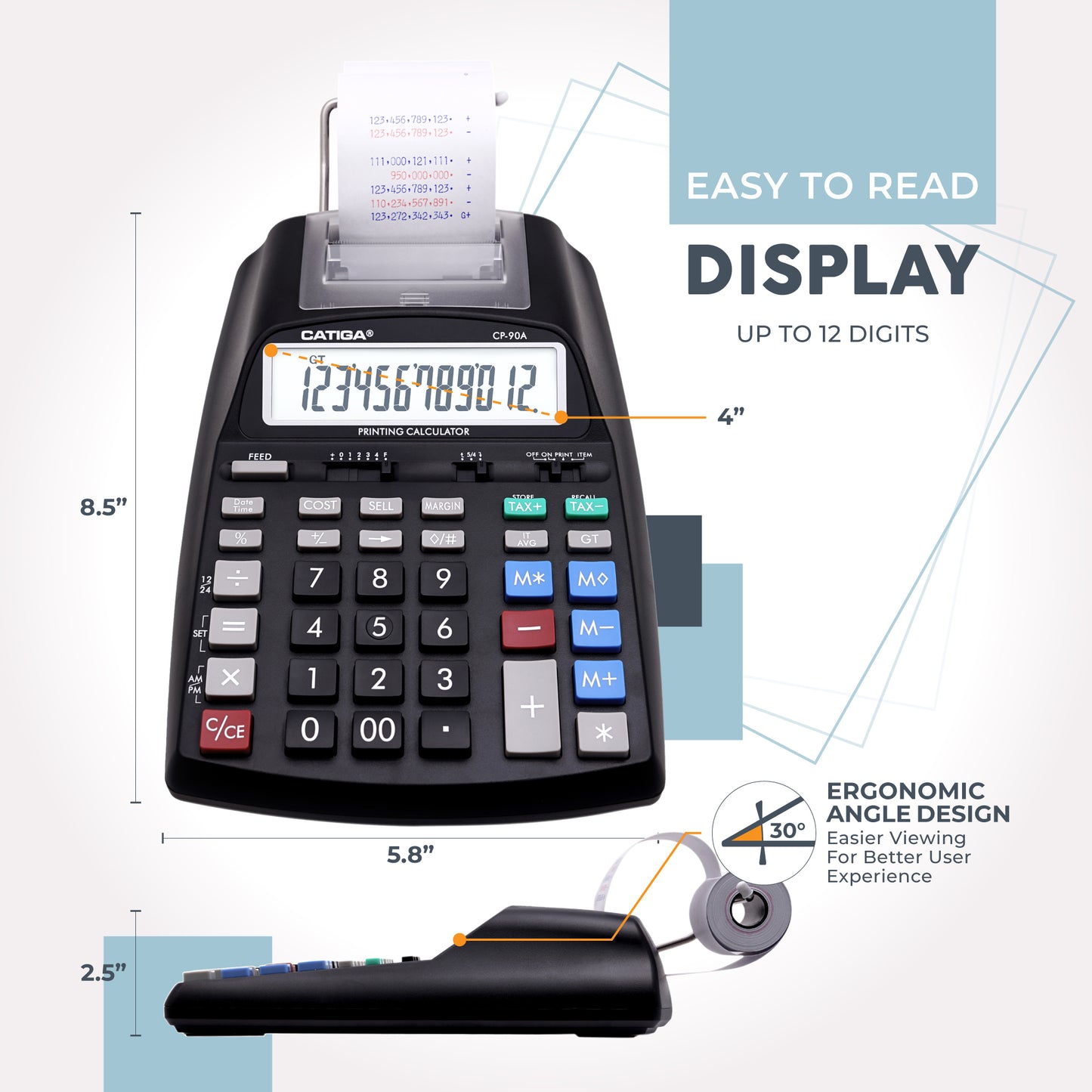 CP-90A 12-Digit Printing Calculator and Adding Machine (Black) -5 pack
