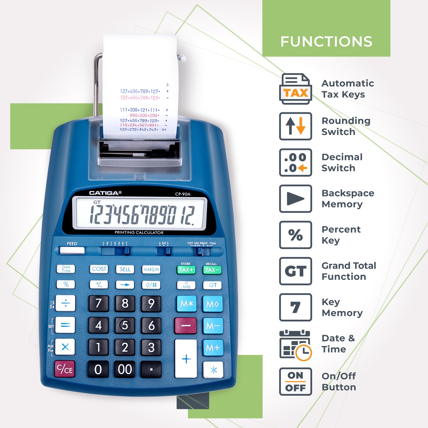 CP-90A 12-Digit Printing Calculator and Adding Machine (Blue)