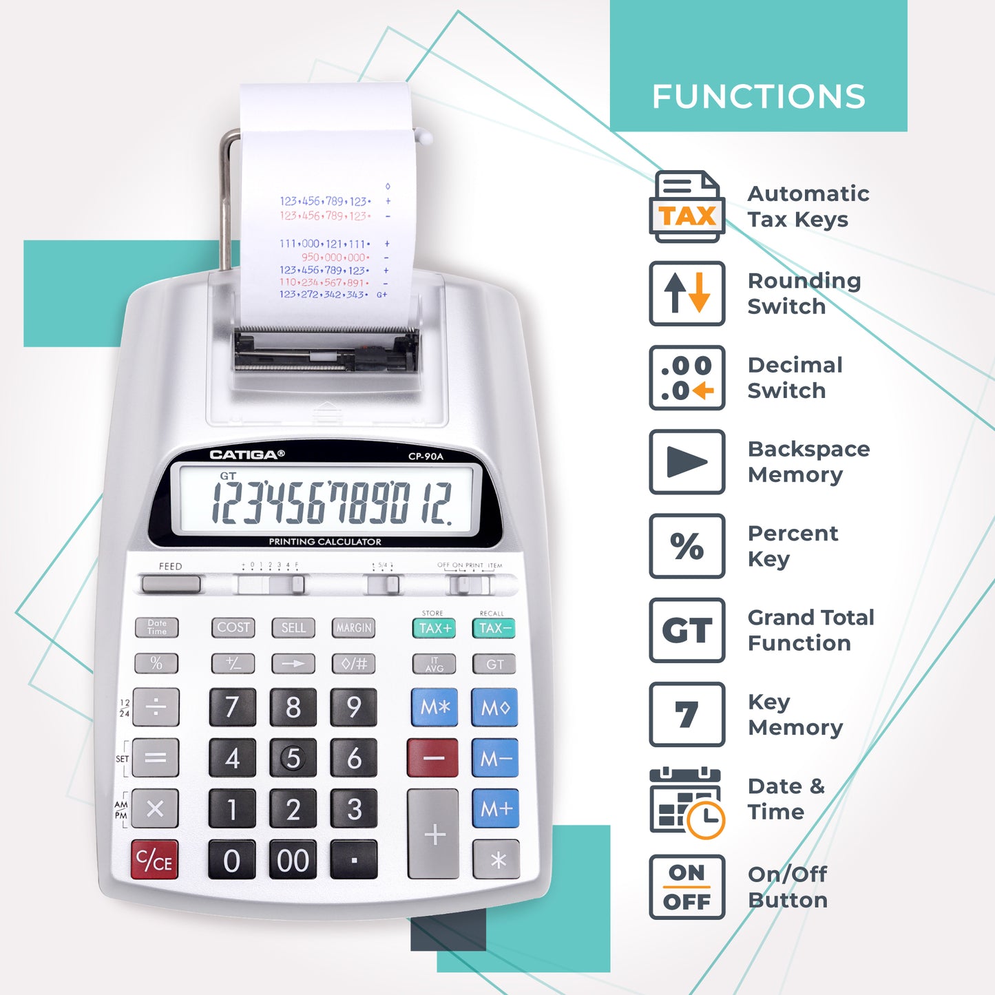 CP-90A 12-Digit Printing Calculator and Adding Machine (Silver)