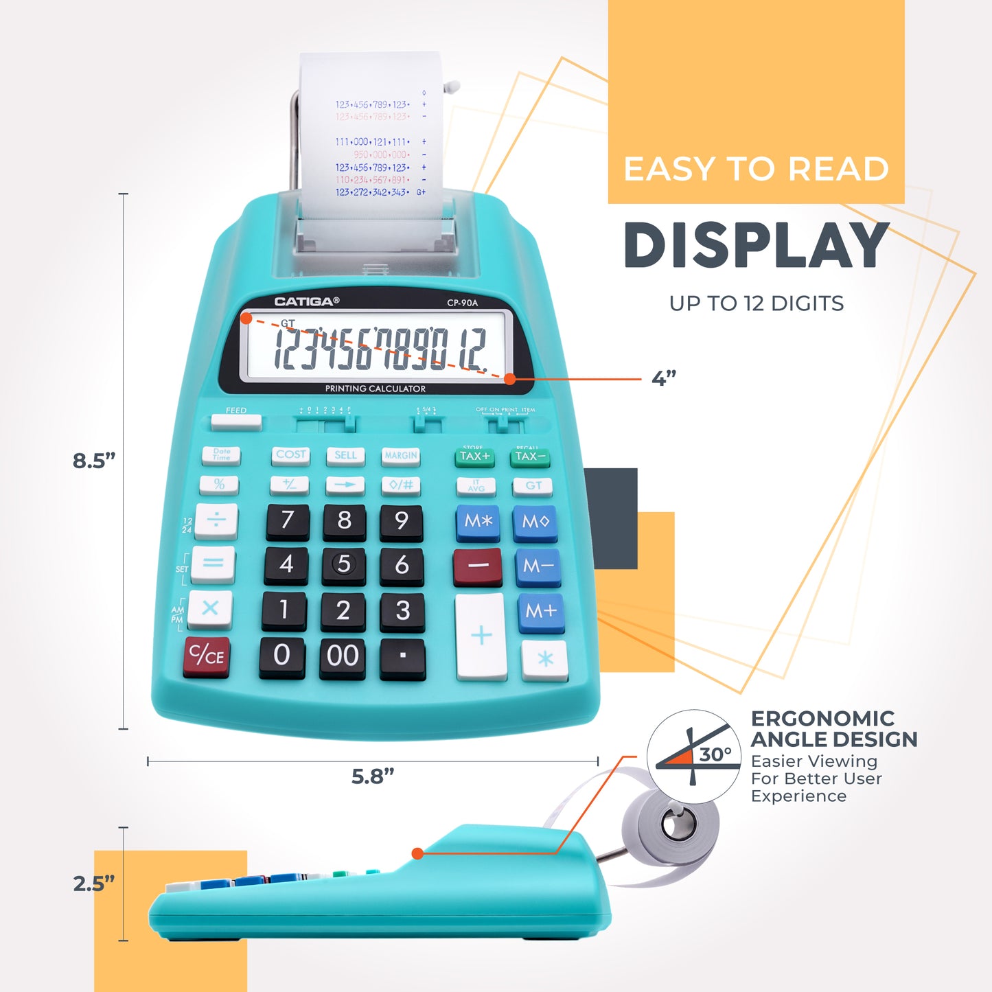 CP-90A 12-Digit Printing Calculator and Adding Machine (Light Blue)