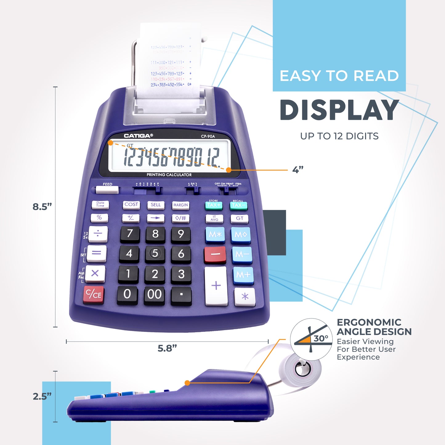 CP-90A 12-Digit Printing Calculator and Adding Machine (Purple)