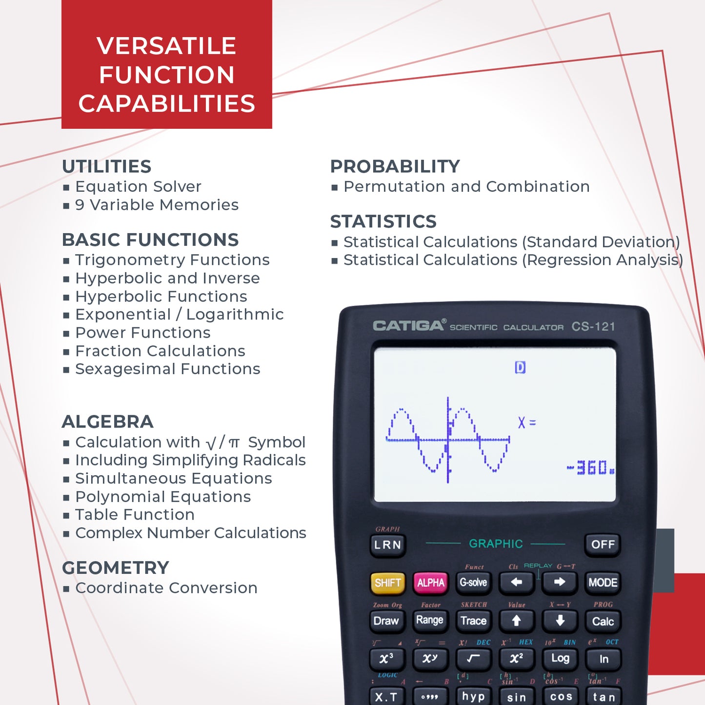 CS-121 Scientific Calculator with Graphic Functions (Black) -5 pack