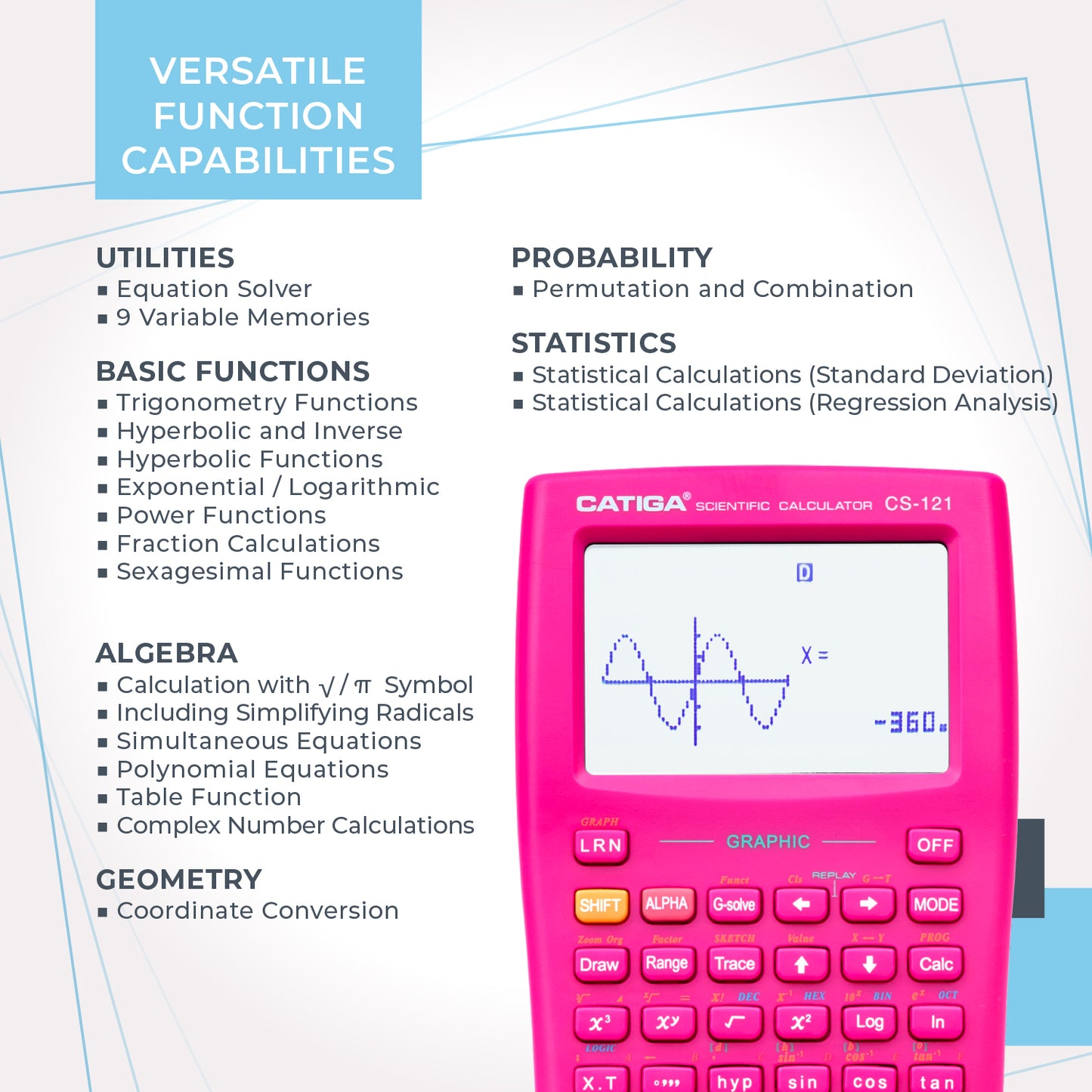 CS-121 Scientific Calculator with Graphic Functions (Pink)