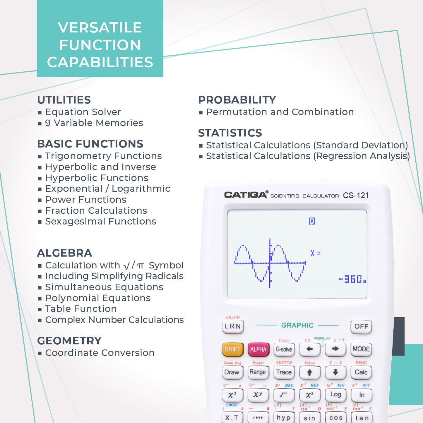 CS-121 Scientific Calculator with Graphic Functions (White)