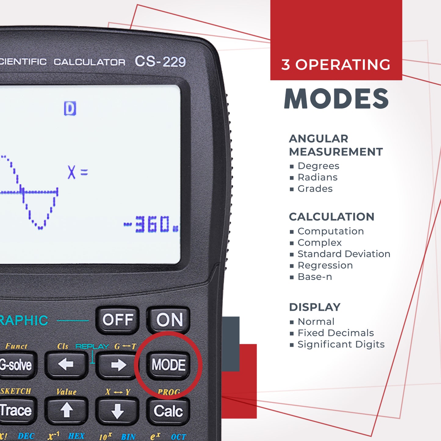 CS-229 Scientific Calculator with Graphic Functions and Multiple Modes (Black) -5 pack