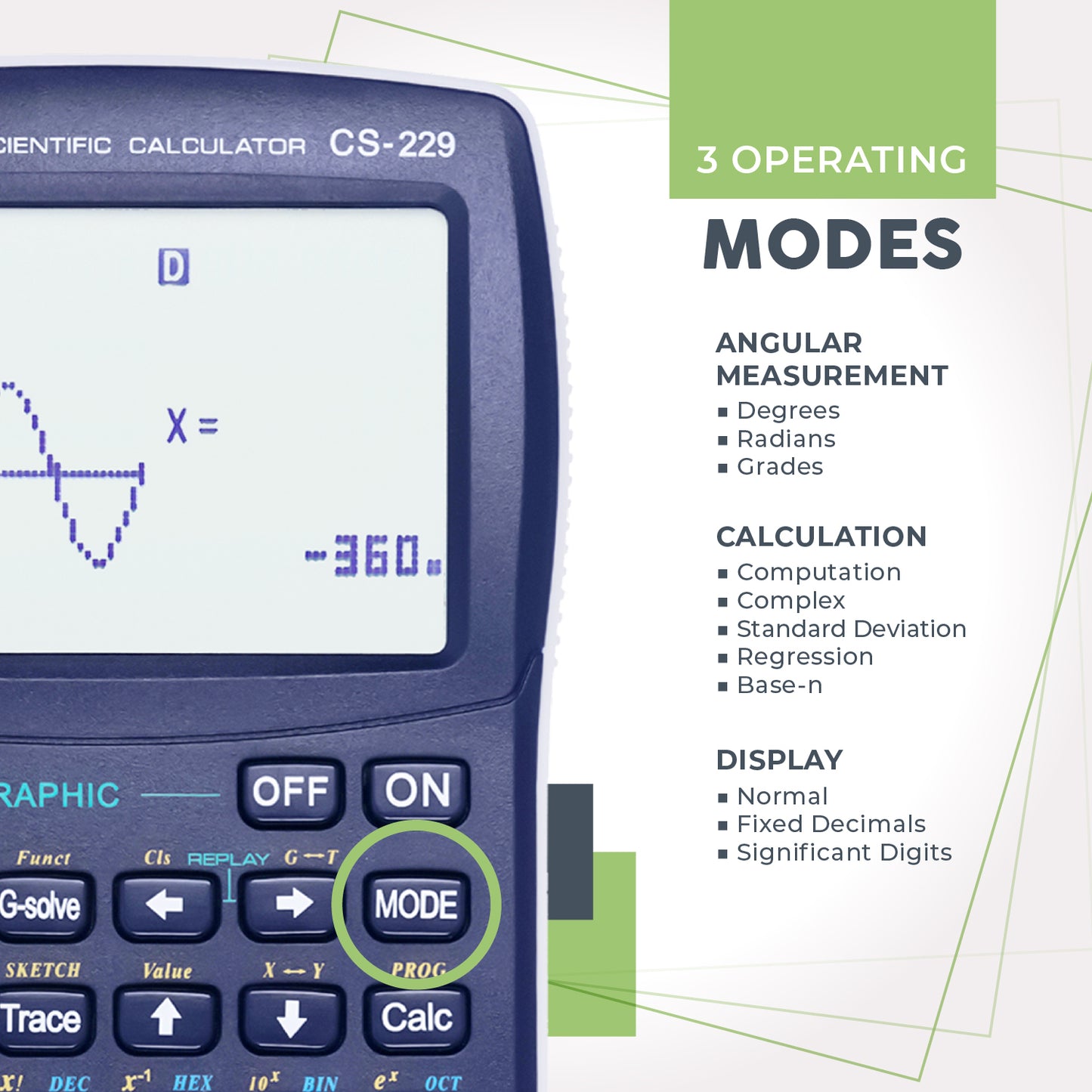 CS-229 Scientific Calculator with Graphic Functions and Multiple Modes (Blue)