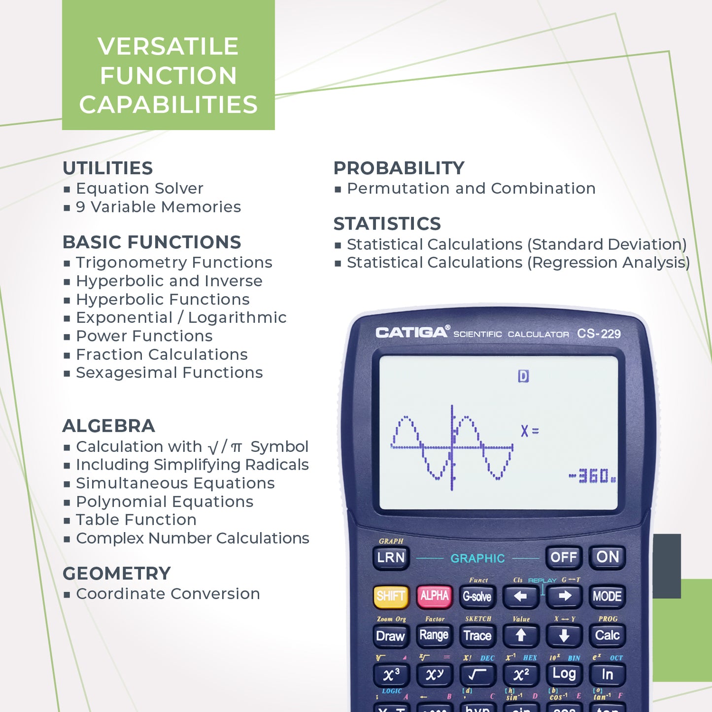 CS-229 Scientific Calculator with Graphic Functions and Multiple Modes (Blue)