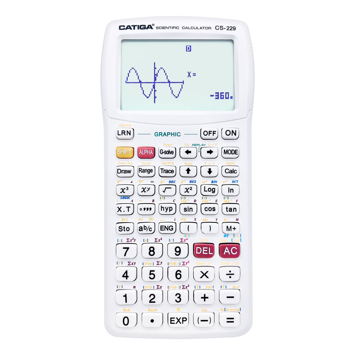 CS-229 Scientific Calculator with Graphic Functions and Multiple Modes (White)