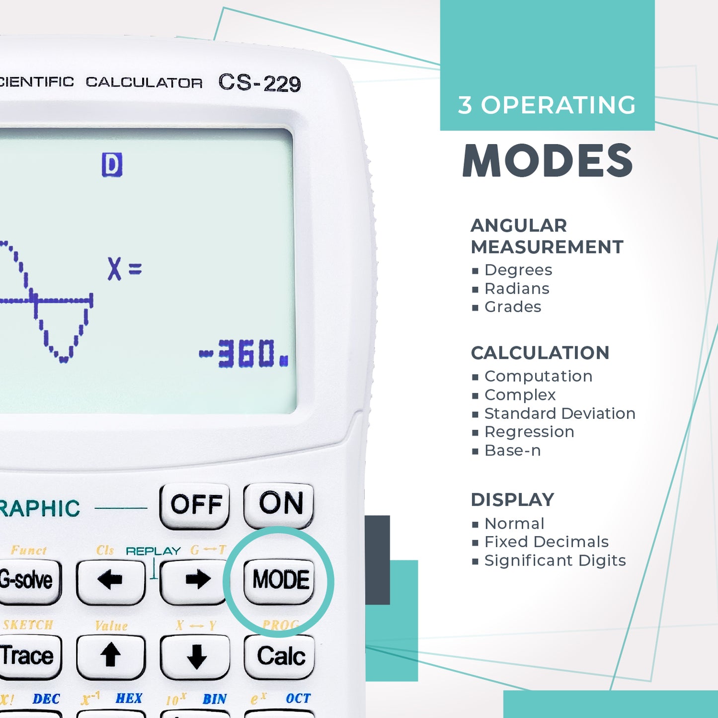 CS-229 Scientific Calculator with Graphic Functions and Multiple Modes (White)