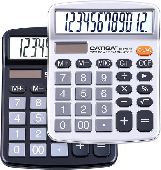 CD-2786 12-Digit Home and Office Calculator (Black/Silver - 2PK)