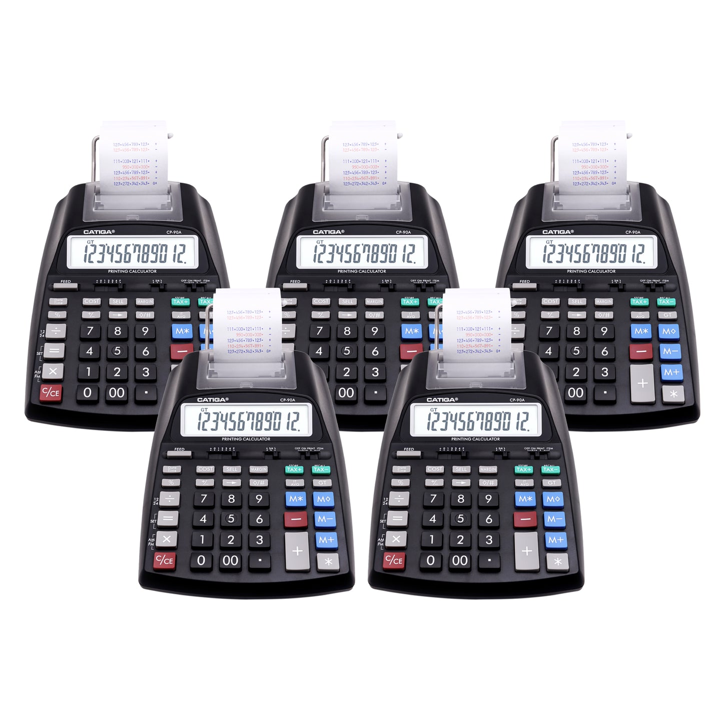 CP-90A 12-Digit Printing Calculator and Adding Machine (Black) -5 pack