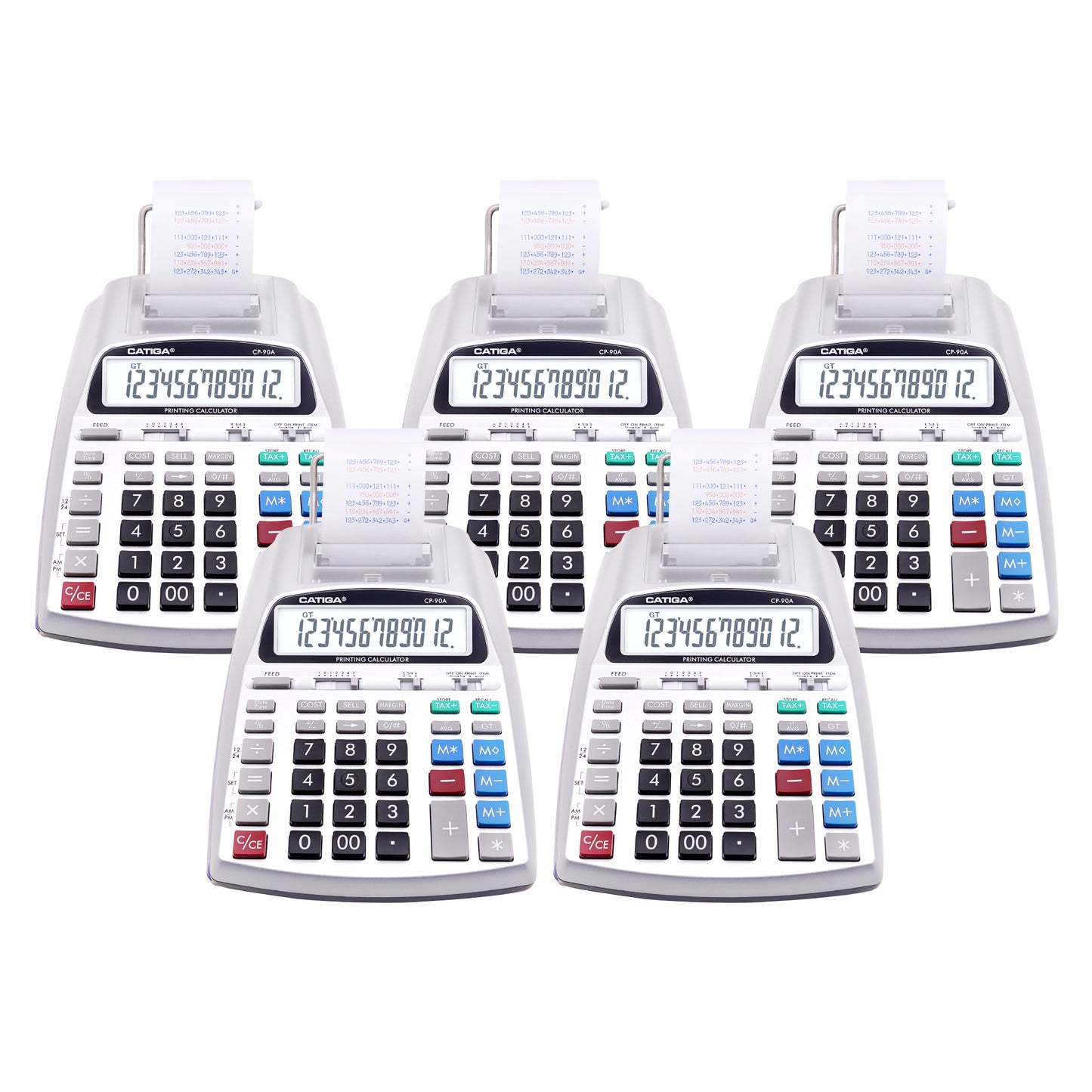 CP-90A 12-Digit Printing Calculator and Adding Machine (Silver) -5 pack