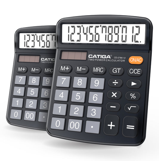 CD-2786 12-Digit Home and Office Calculator (Black/Black - 2PK)