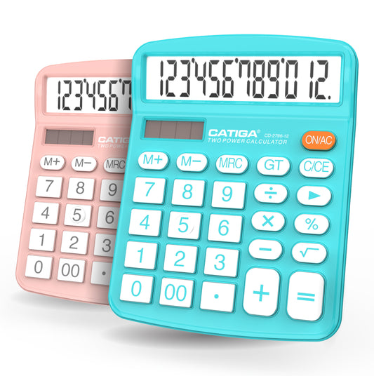 CD-2786 12-Digit Home and Office Calculator (Light Blue/Light Pink - 2PK)