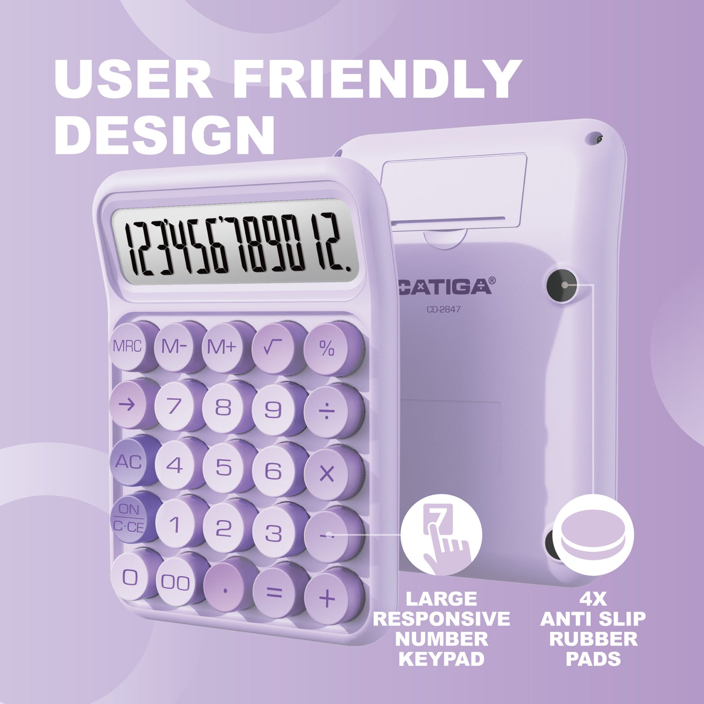 CD-2847 12-Digit Mechanical Switch Calculator (Purple)