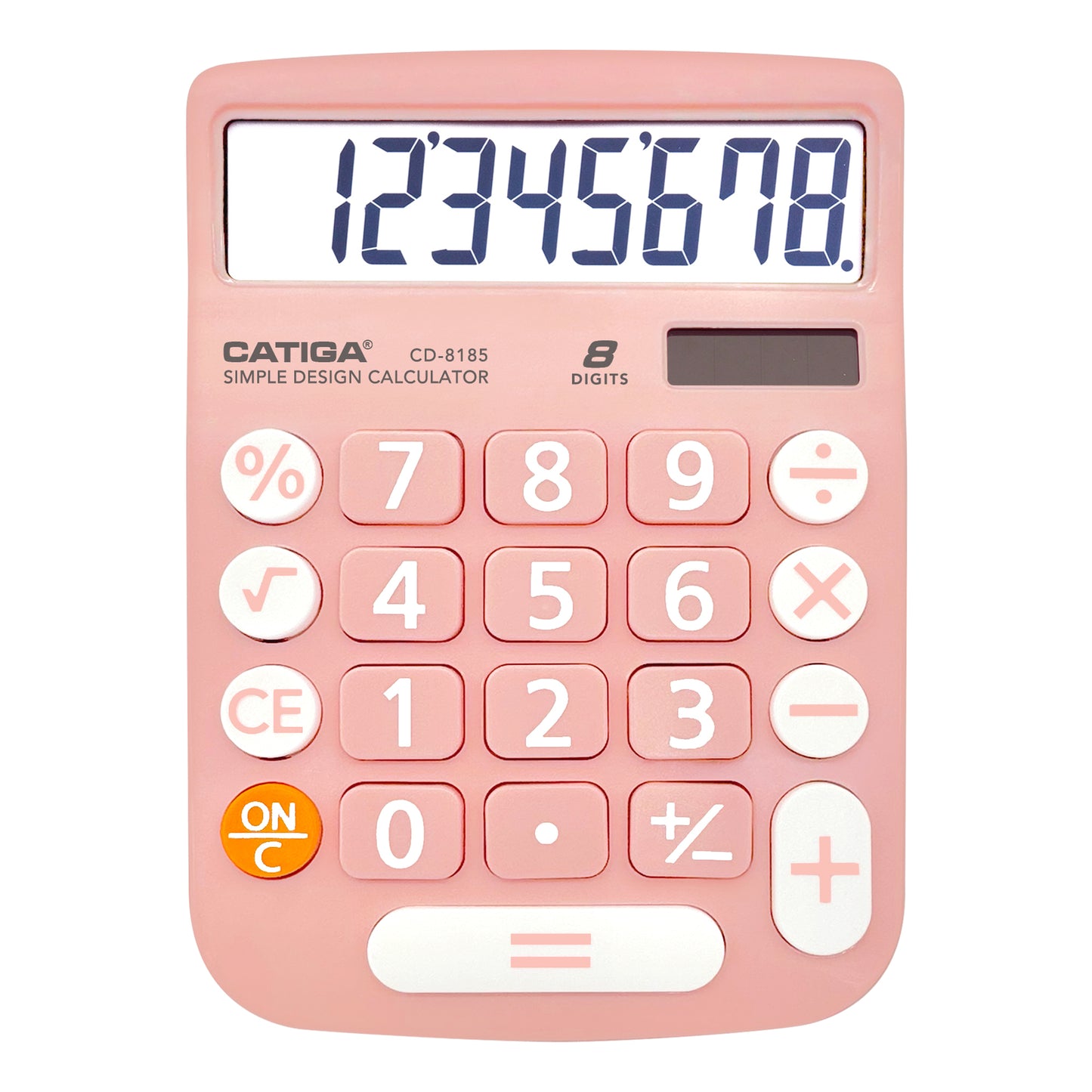 CATIGA Desktop Calculator 8 Digit with Solar Power and LCD Display, Big Buttons, for Home, Office, School, Class and Business, 4 Function Small Basic Calculators for Desk, CD-8185 (Light Pink)