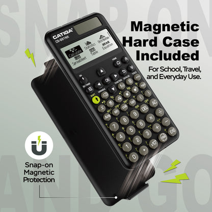 CATIGA Black Scientific Calculator with Textbook-Style HD Display, Solar & Battery Scientific Calculators for College, High School & Engineering Students, Icon Menu & Magnetic Hard Case, CS-991NX