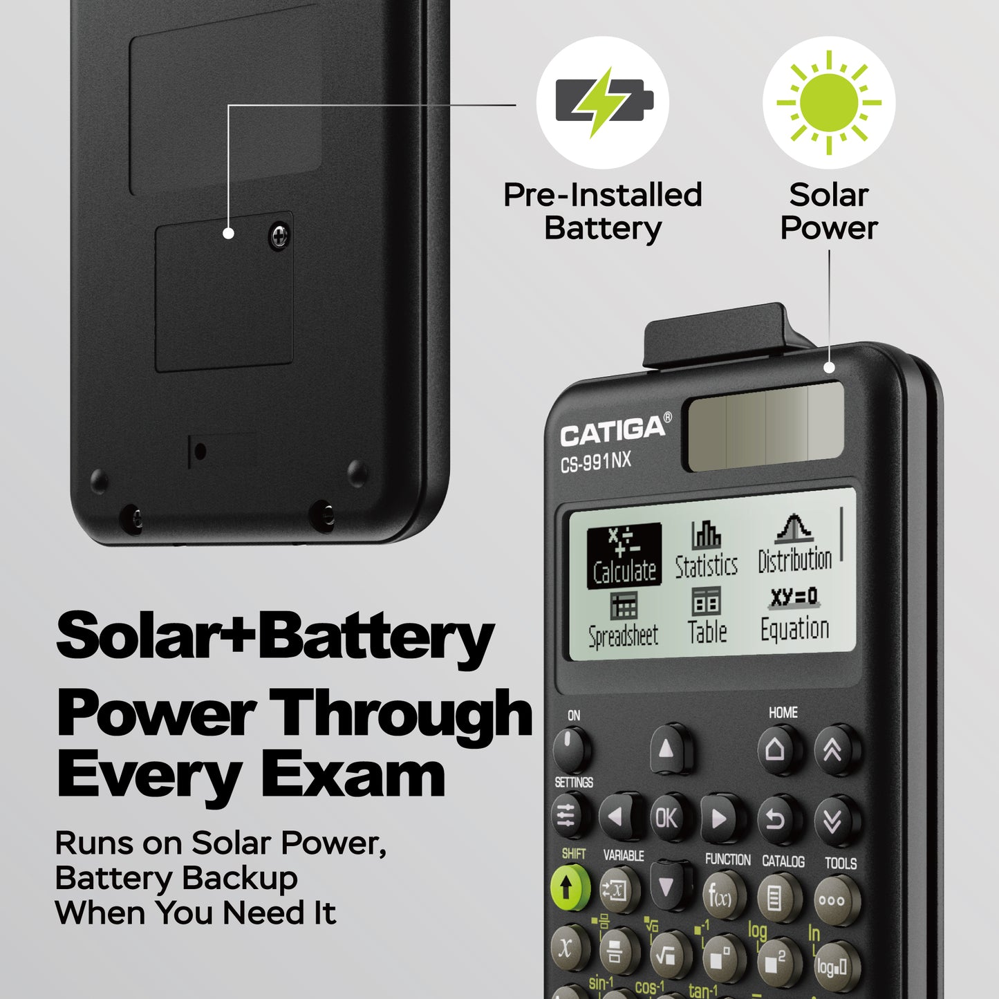 CATIGA Black Scientific Calculator with Textbook-Style HD Display, Solar & Battery Scientific Calculators for College, High School & Engineering Students, Icon Menu & Magnetic Hard Case, CS-991NX