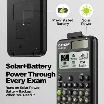 CATIGA Black Scientific Calculator with Textbook-Style HD Display, Solar & Battery Scientific Calculators for College, High School & Engineering Students, Icon Menu & Magnetic Hard Case, CS-991NX