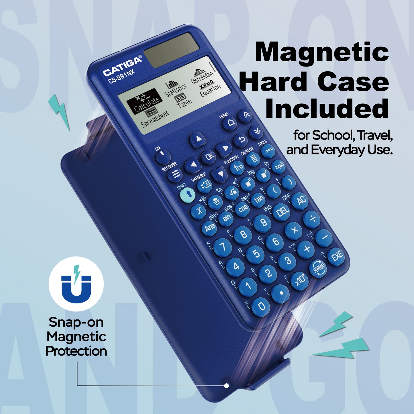 CATIGA Blue Scientific Calculator with Textbook-Style HD Display, Solar & Battery Scientific Calculators for College, High School & Engineering Students, Icon Menu & Magnetic Hard Case, CS-991NX