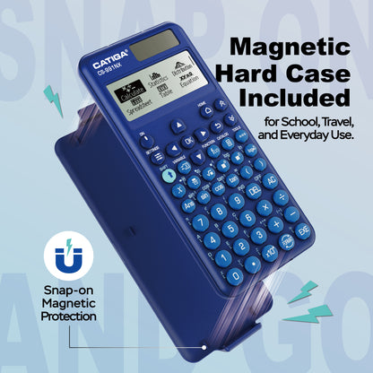 CATIGA Blue Scientific Calculator with Textbook-Style HD Display, Solar & Battery Scientific Calculators for College, High School & Engineering Students, Icon Menu & Magnetic Hard Case, CS-991NX