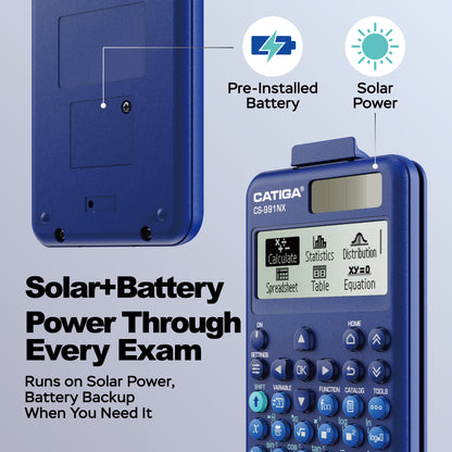 CATIGA Blue Scientific Calculator with Textbook-Style HD Display, Solar & Battery Scientific Calculators for College, High School & Engineering Students, Icon Menu & Magnetic Hard Case, CS-991NX