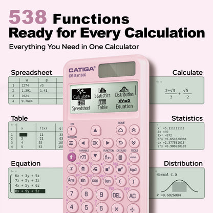 CATIGA Pink Scientific Calculator with Textbook-Style HD Display, Solar & Battery Scientific Calculators for College, High School & Engineering Students, Icon Menu & Magnetic Hard Case, CS-991NX